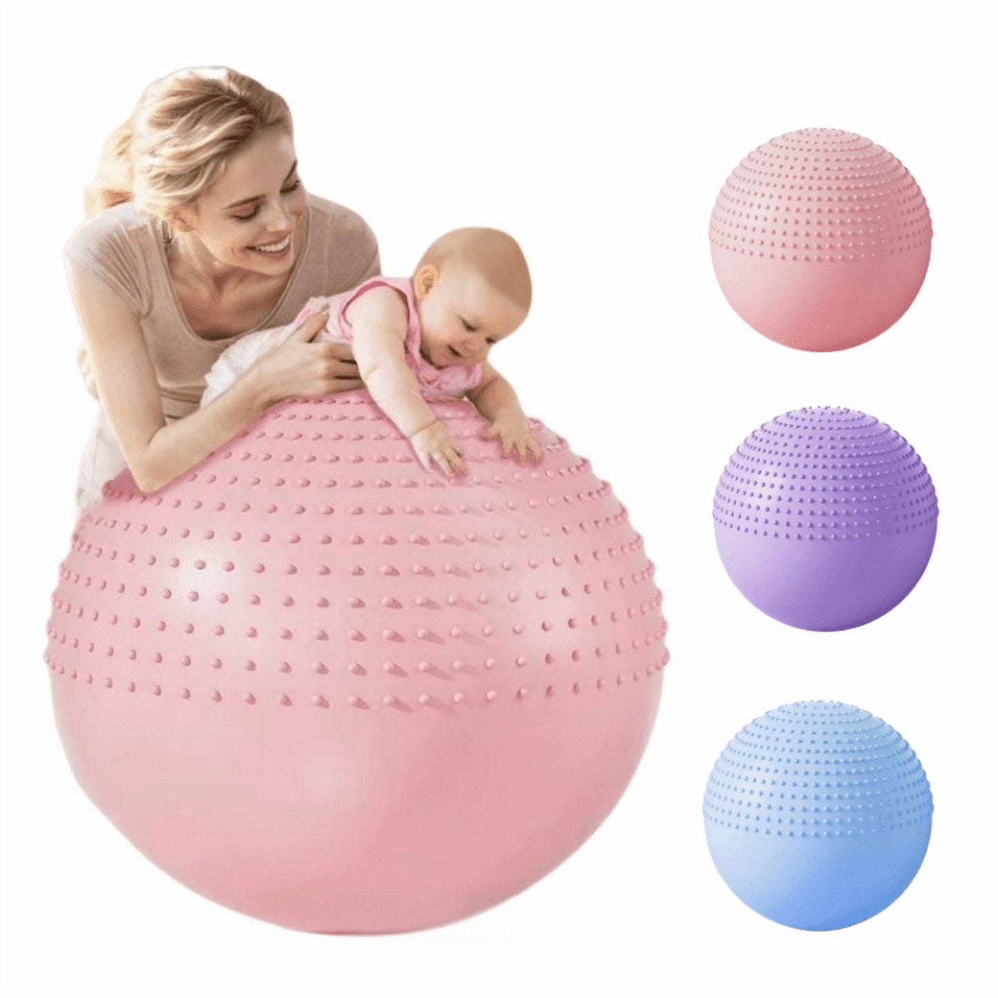 65 Cm (25.5 Inch) 2-In-1 Massage & Yoga Exercise Ball with Pump, Anti-Burst Stability Ball for Fitness, Pregnancy, Office Chair & Balance Training, Pink
