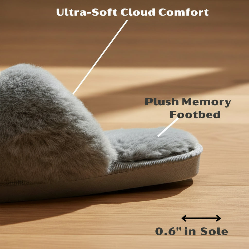 Fuzzy Cross Band Slippers for Women House Fluffy Slipper Winter Bedroom Open Toe