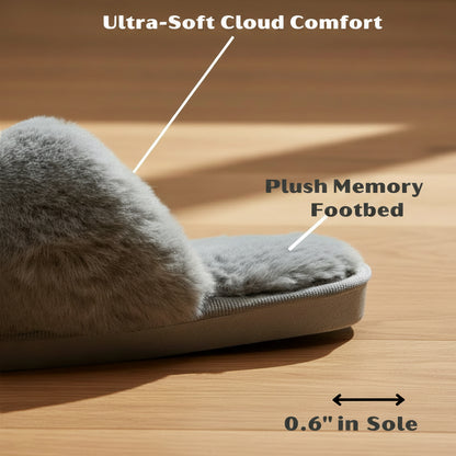 Fuzzy Cross Band Slippers for Women House Fluffy Slipper Winter Bedroom Open Toe