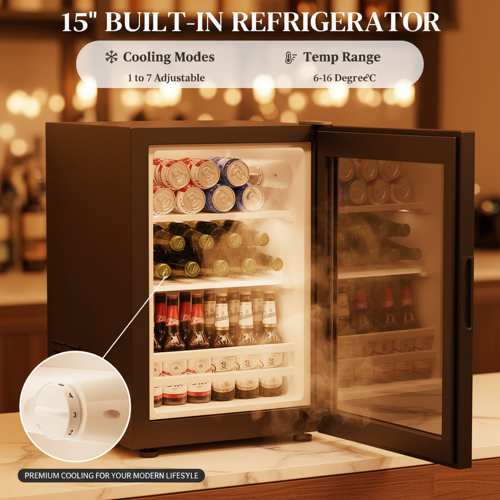 Wine Bar Cabinet with LED Lights & Fridge(Lncluded), Mini Fridge Cabinet with Wine Storage, Human Body Sensor, Sideboard Buffet for Kitchen Dining Room, Black