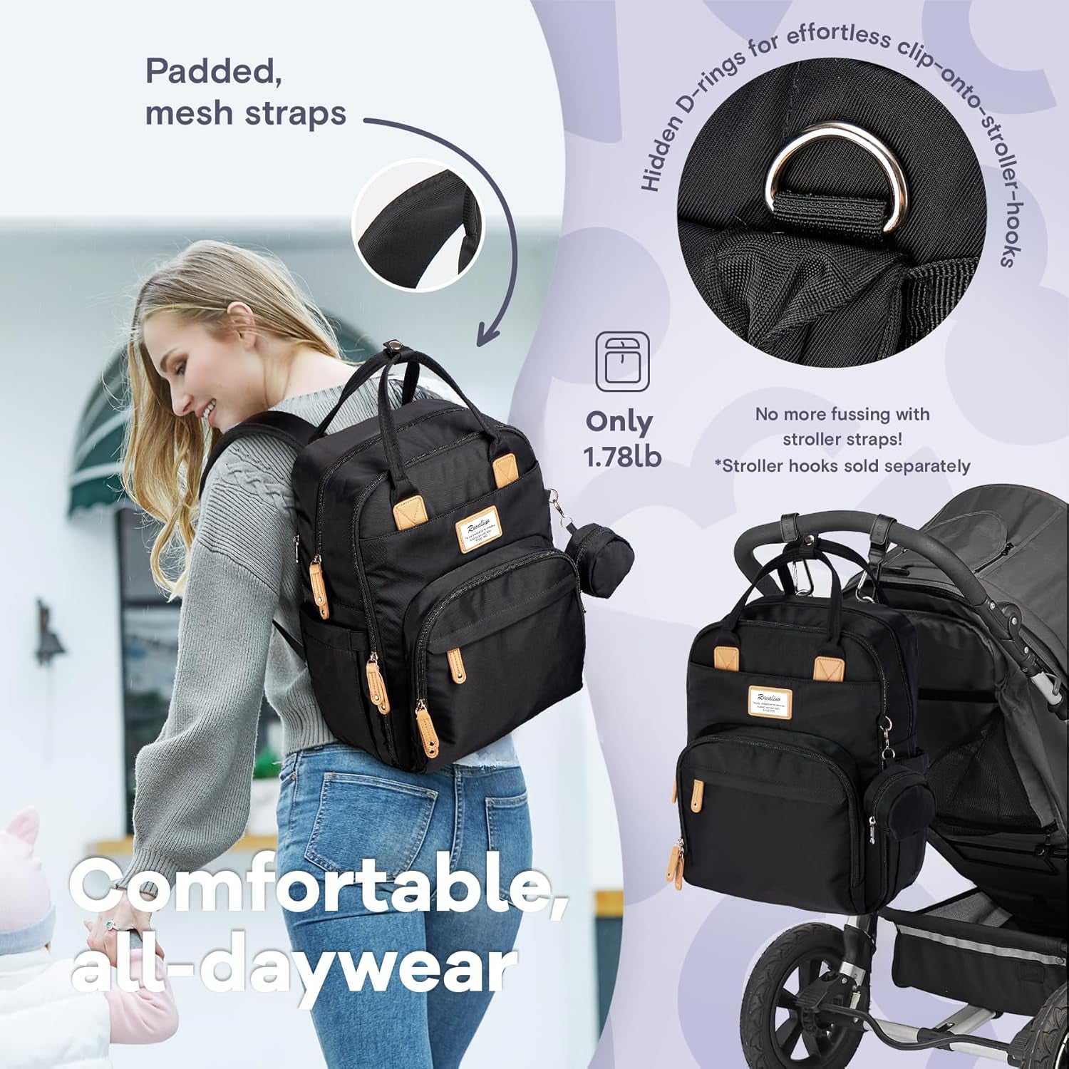 Diaper Bag Backpack, Multifunction Travel Pack Maternity Baby Changing Bags, Large Capacity, Waterproof, Black