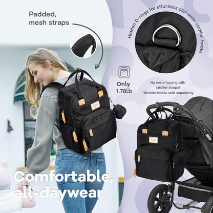 Diaper Bag Backpack, Multifunction Travel Pack Maternity Baby Changing Bags, Large Capacity, Waterproof, Black