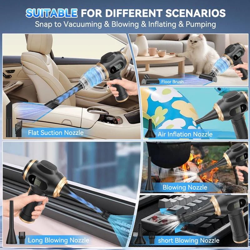 Belibuy 6-in-1 Handheld Cordless Car Vacuum Cleaner with Smart Display - 19000Pa Powerful Portable Solution for Home, Office, and Pet Care