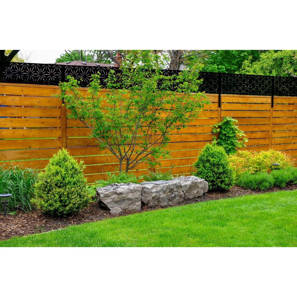 Stars 16 In. X 72 In. Galvanized Black Steel Decorative Screen Panel Wall and Fence Extension Privacy Panel