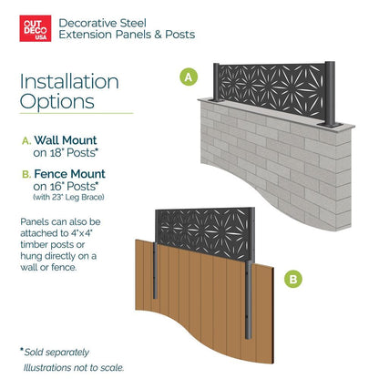 Stars 16 In. X 72 In. Galvanized Black Steel Decorative Screen Panel Wall and Fence Extension Privacy Panel