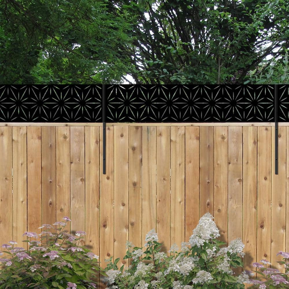 Stars 16 In. X 72 In. Galvanized Black Steel Decorative Screen Panel Wall and Fence Extension Privacy Panel