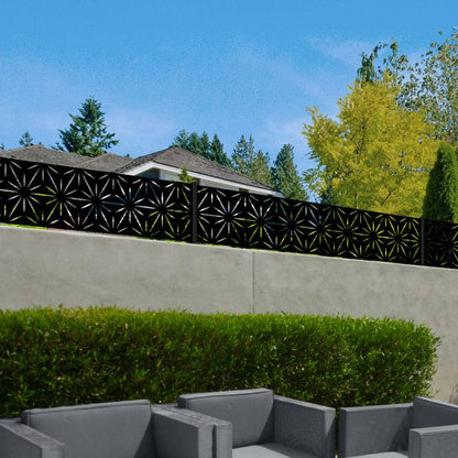 Stars 16 In. X 72 In. Galvanized Black Steel Decorative Screen Panel Wall and Fence Extension Privacy Panel