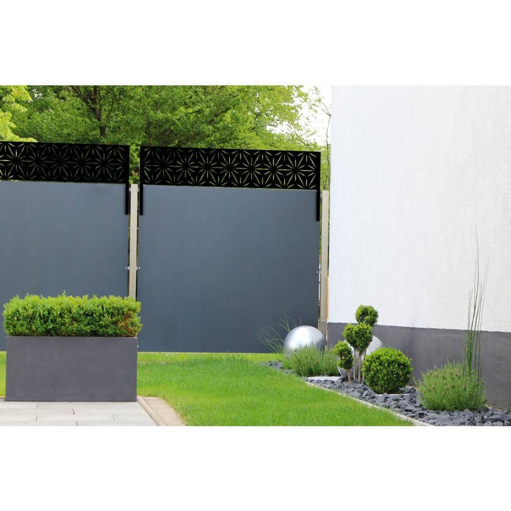 Stars 16 In. X 72 In. Galvanized Black Steel Decorative Screen Panel Wall and Fence Extension Privacy Panel