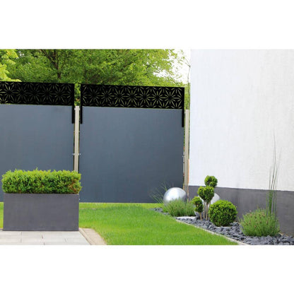 Stars 16 In. X 72 In. Galvanized Black Steel Decorative Screen Panel Wall and Fence Extension Privacy Panel
