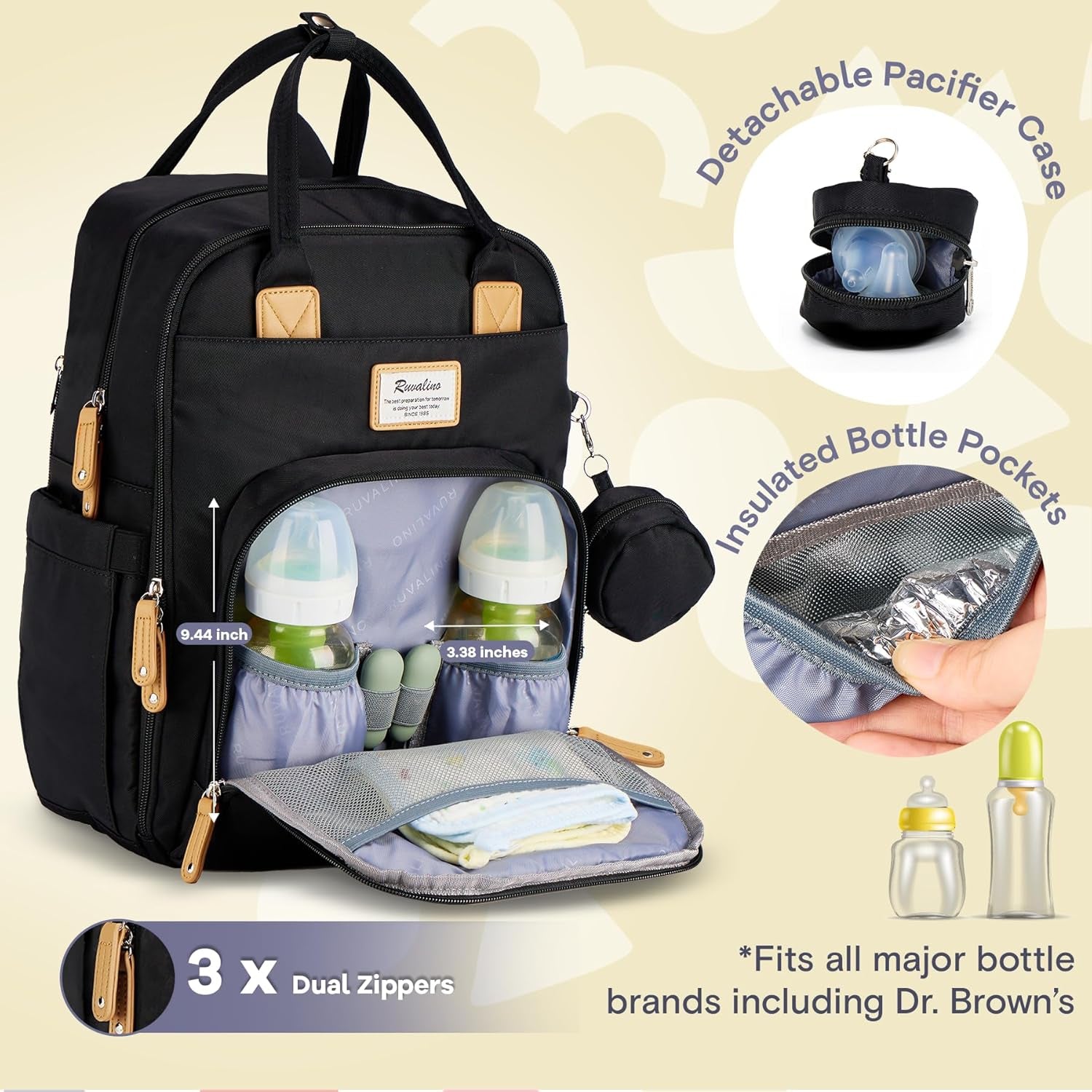 Diaper Bag Backpack, Multifunction Travel Pack Maternity Baby Changing Bags, Large Capacity, Waterproof, Black