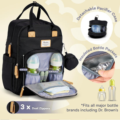 Diaper Bag Backpack, Multifunction Travel Pack Maternity Baby Changing Bags, Large Capacity, Waterproof, Black