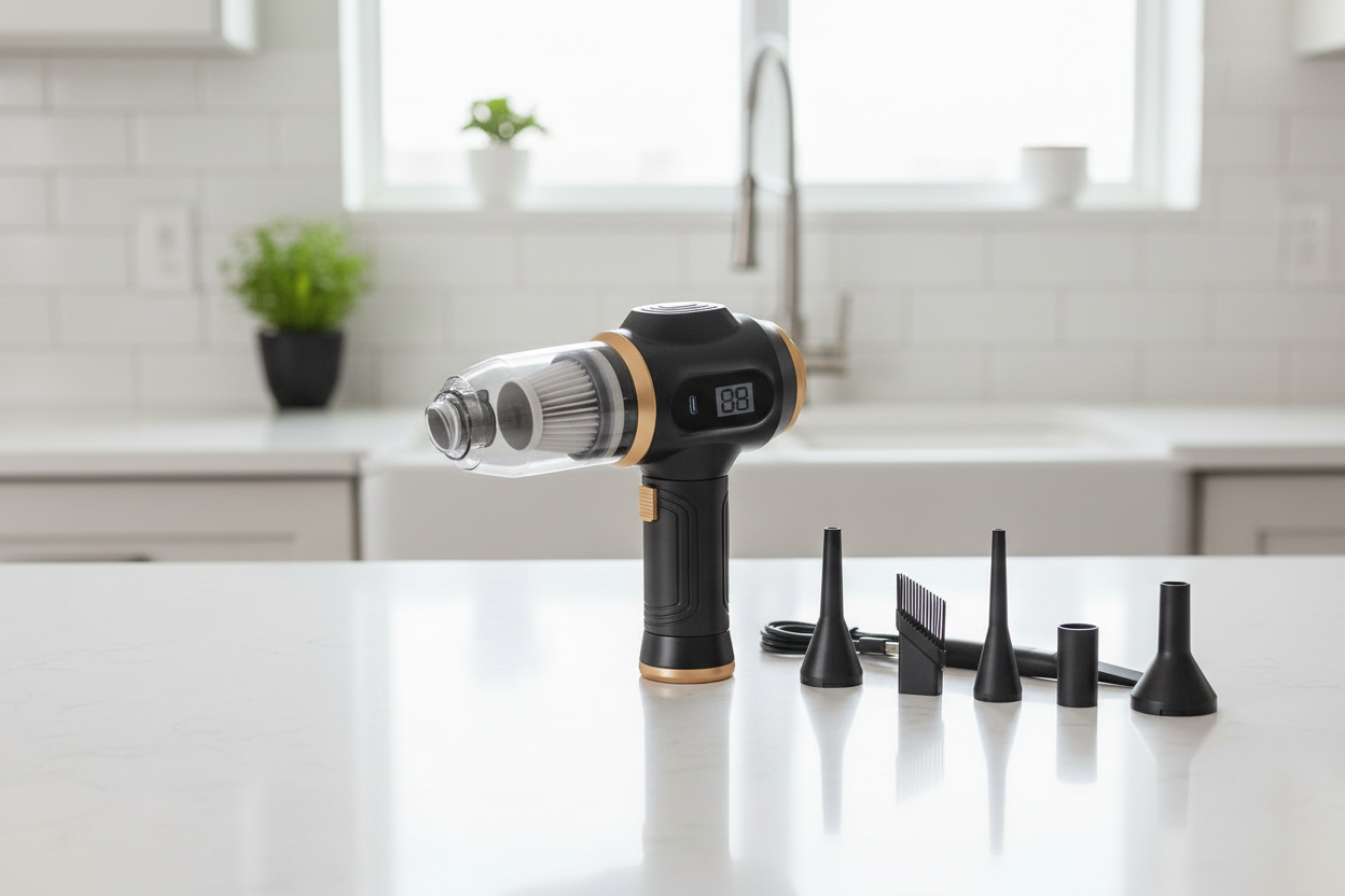 6-in-1 cordless vacuum accessory attachments" / "Cordless vacuum cleaner charging dock" / "Handheld vacuum filter and dustbin"